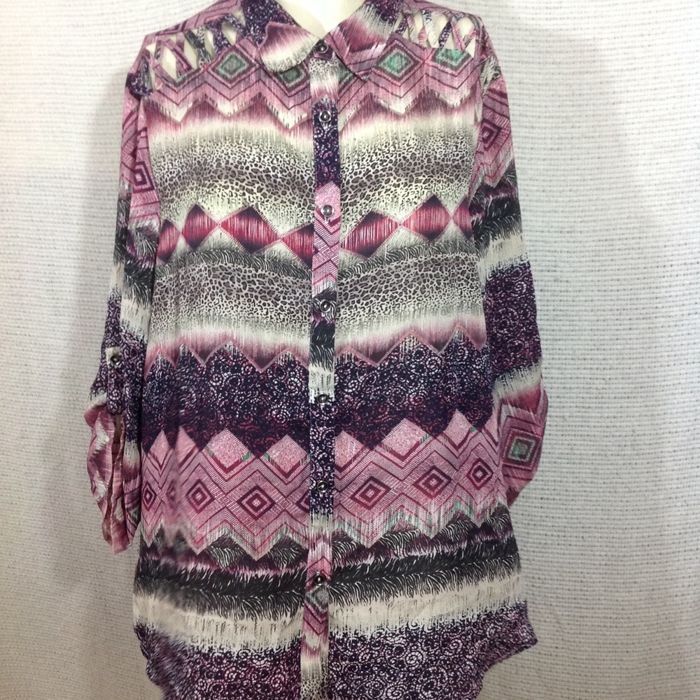 Women's Plus Button Down Blouse semi sheer